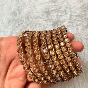 2.4 size Gold Crystal Round Stone Bangle Beaded Bracelet Set Fashion Jewelry